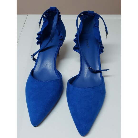 Shein Women's Royal Blue Pointed Toe Ankle Strap Sz 39 Faux Suede New W/O Box - Picture 1 of 11